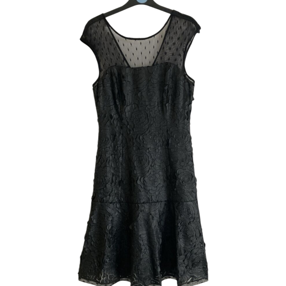 Muse Black Faux Leather 3D Rose Shift Midi Dress Size 8